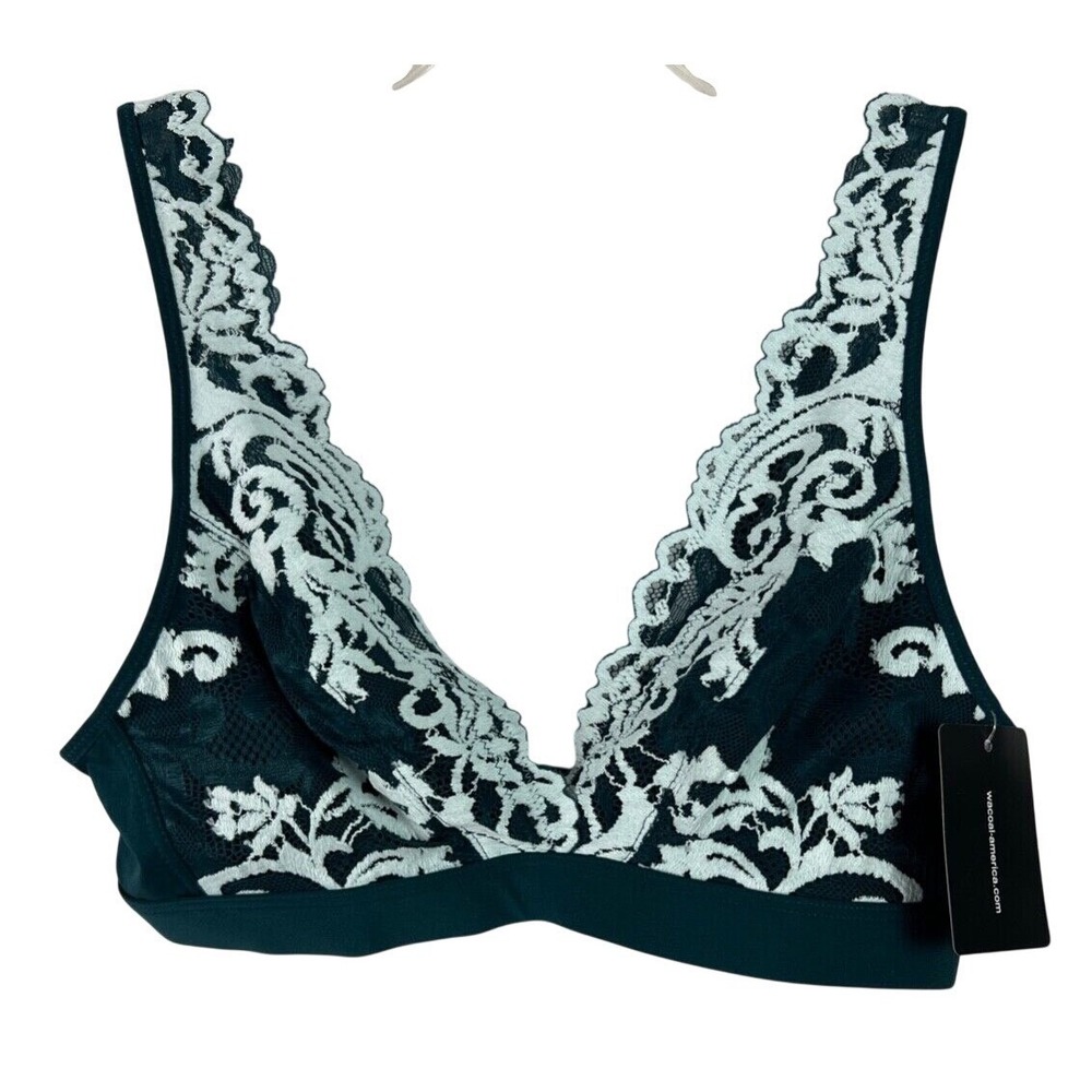 Wacoal B-Smooth Bralette Women S Teal Ivory Lace Wirefree‎ Lingerie Comfort B41